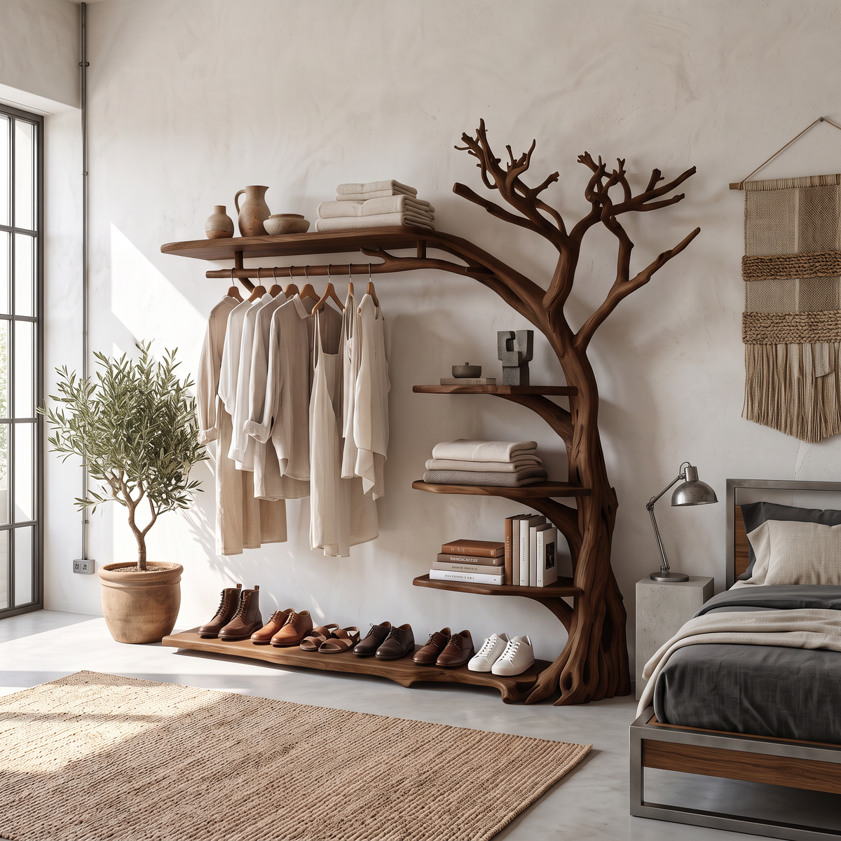 Rustic Coat Rack Shoe Shelf Entryway